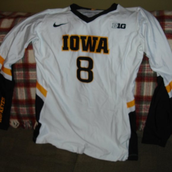 Nike Dri-Fit Iowa Hawkeyes Long Sleeve Volleyball Jersey - White -Black - Gold - Picture 1 of 6